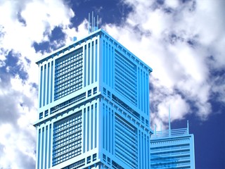 Skyscraper architecture background. 3D render.