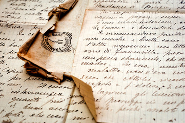 old letter with stamp on old paper