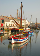 Cesenatico harbor, antique fishing sailing boats