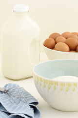 fresh eggs, milk and flour