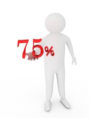  Human giving seventy five red percentage symbol isolated on whi