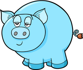 Lazy Farm Pig Vector Illustration Art