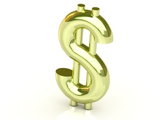 Golden dollar sign isolated on white background 