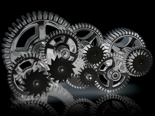 Gears isolated on black. Work concept.