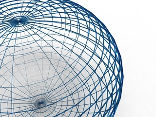 3d illustration of a sphere of wire blue