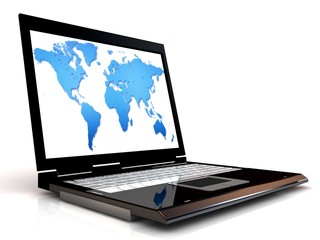 Laptop isolated with a earth map screen.