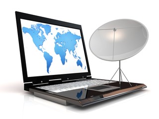Global communication concept. Laptop and satellite.
