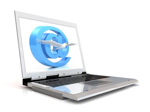 Laptop with dove carrying a mail