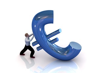 3d illustration of a businessman pushing an Euro Symbol up