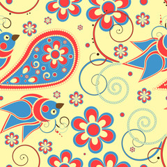 Birds and flower seamless background