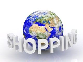 3d Shopping text with globe.
