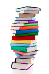 Pile of books on white background