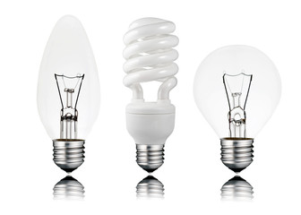 Three Lightbulbs - Saver, Candle & Golf Ball Shape Isolated