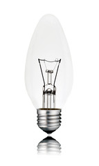 Candle Shaped Lightbulb with reflection Isolated
