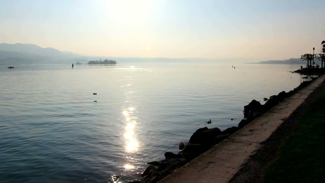couple walking by the lake