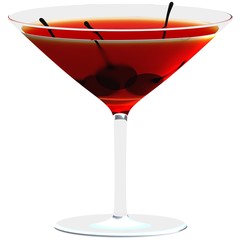 Martini glass with cherry isolated on a white background.