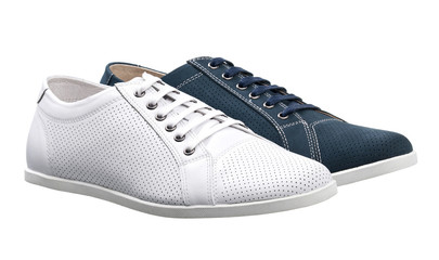 White and dark-blue men shoes isolated over white