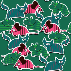 Green seamless texture with pets