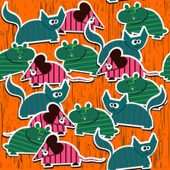 Fototapeta premium Orange seamless texture with pets