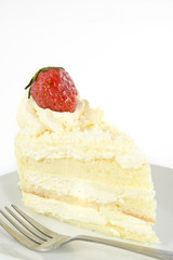 Delicious vanilla cake with strawberry decorate on top