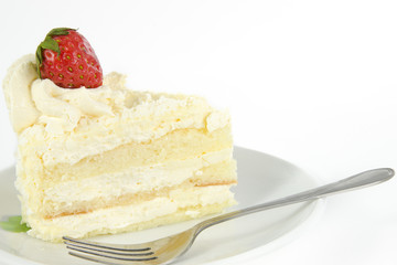 Delicious vanilla cake with strawberry decorate on top