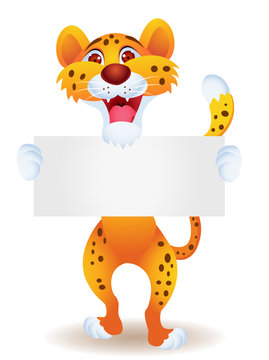 Cheetah cartoon with blank sign