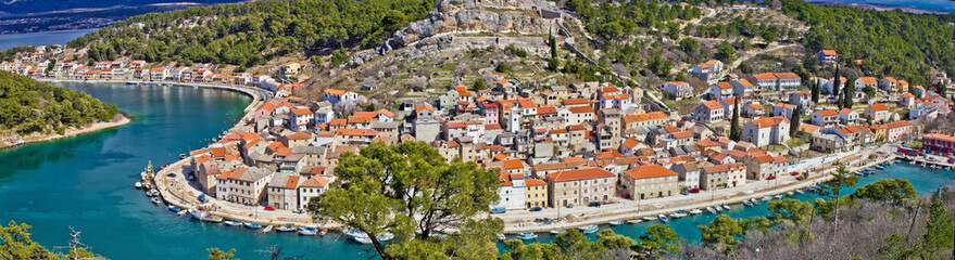 Dalmatian town of Novigrad panoramic - obrazy, fototapety, plakaty