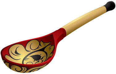 Khokhloma style Russian wooden spoon