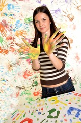 girl playing with colors
