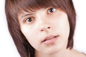 young beautiful brunette woman close up