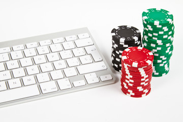 keyboard and poker chips - 40652120