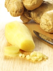Chopped ginger root, closeup