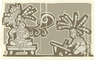 Woodblock Mayan King A