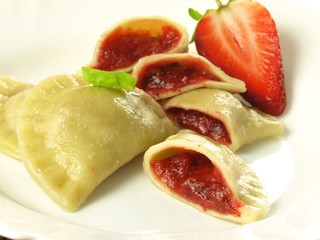 Dumplings with strawberry filling