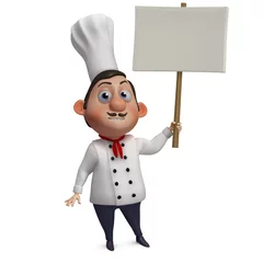 No drill light filtering roller blinds Sweet Monsters cartoon chef holding a empty placard