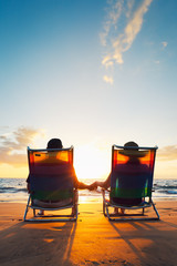 Happy Romantic Couple Enjoying Beautiful Sunset at the Beach - 40655744