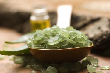 Aloe vera with bath salt and massage oil