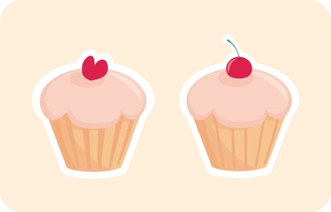 Vector sweet muffin cakes isolated on pink background