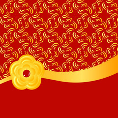 red and golden background with a ribbon, pinprick and pattern