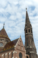 Fototapeta na wymiar Calvinist Reformed Church by River Danube in Budapest Hungary