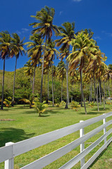 White fence of private garden residence on Bequia Island
