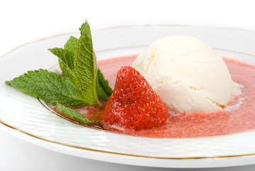 ice cream dessert with strawberries