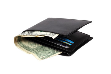 Wallet with dollar banknotes isolated with clipping path.