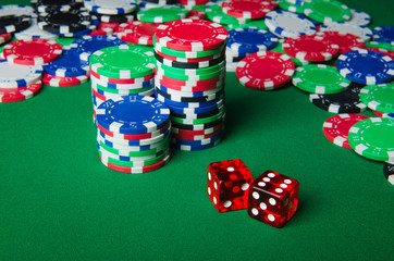 Many cards and casino chips