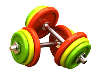 Multicolored barbells in different position