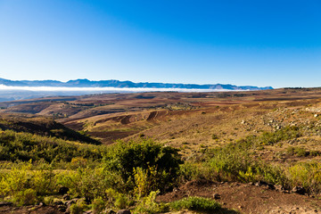 Desolate mountain landscape in morning sun