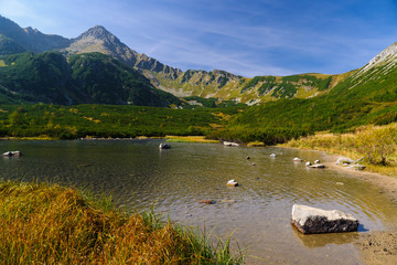 Beautiful lake in autumn colors in Tatra Mountains, Slovakia