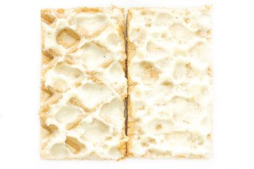 close-up waffles with cream photo