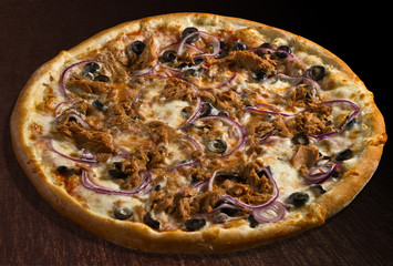 Pizza tonno with tuna fish, onion and olives - isolated © bogonet
