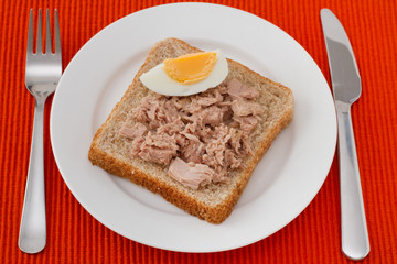 toast with tuna and egg on the plate